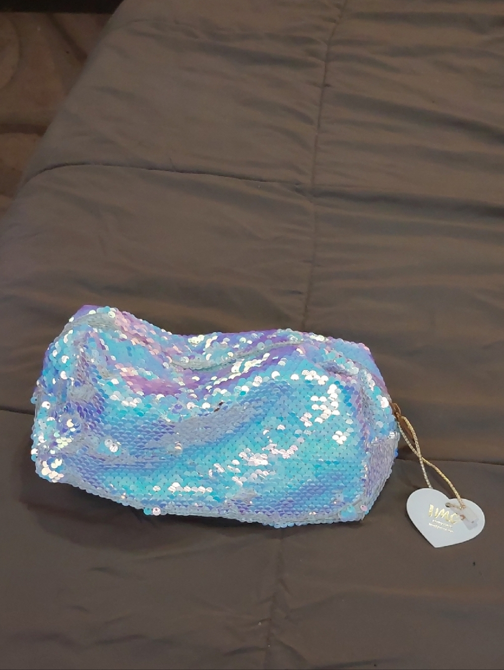 Iridescent Blue-Purple Sequin Cosmetic Pouch by